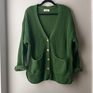 Cozy Green Knit Cardigan Sweater
